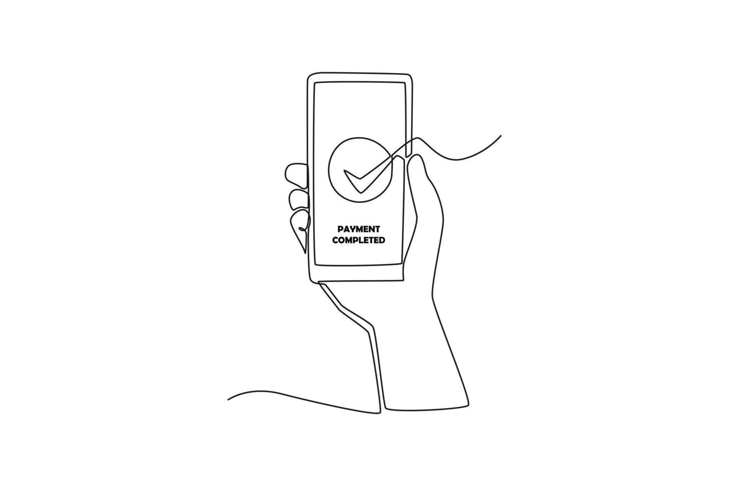 Single one line drawing checkmark on smartphone for payment by online. Financial technology concept. Continuous line draw design graphic vector illustration.