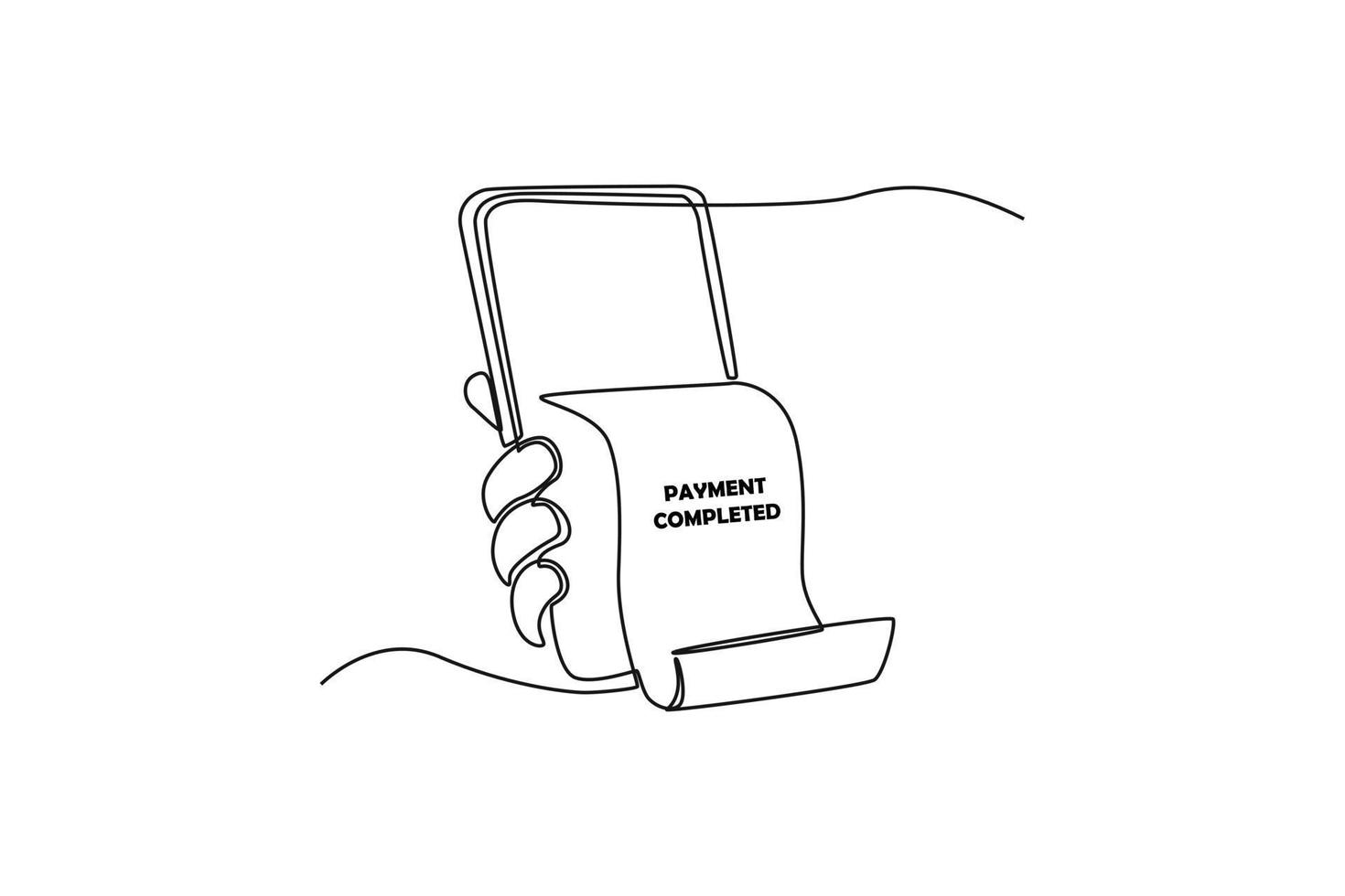 Single one line drawing smartphone with payment paper . Financial technology concept. Continuous line draw design graphic vector illustration.