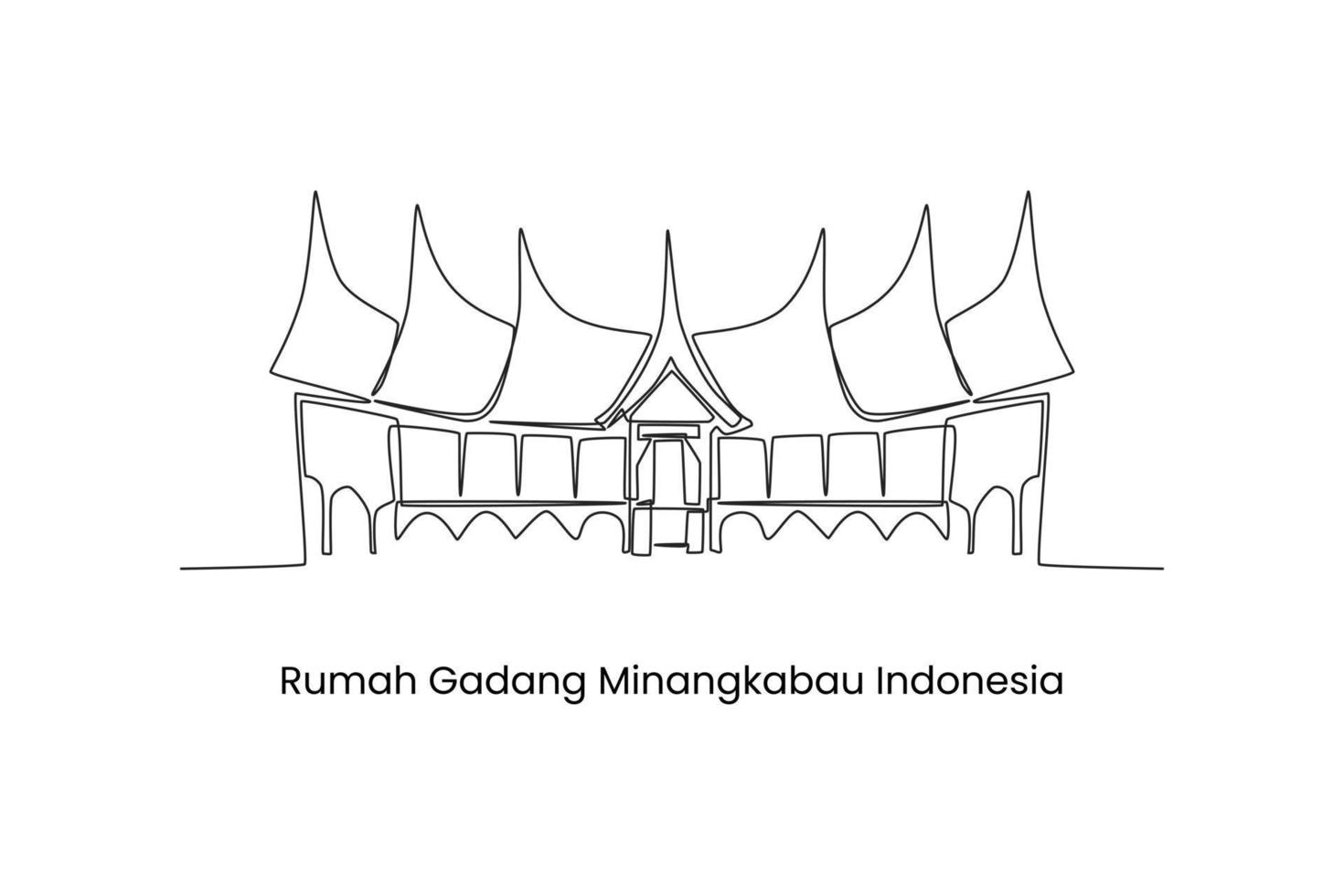 dibujo continuo de una línea rumah gadang minangkabau, indonesia. concepto de puntos de referencia. ilustración gráfica vectorial de diseño de dibujo de una sola línea. vector