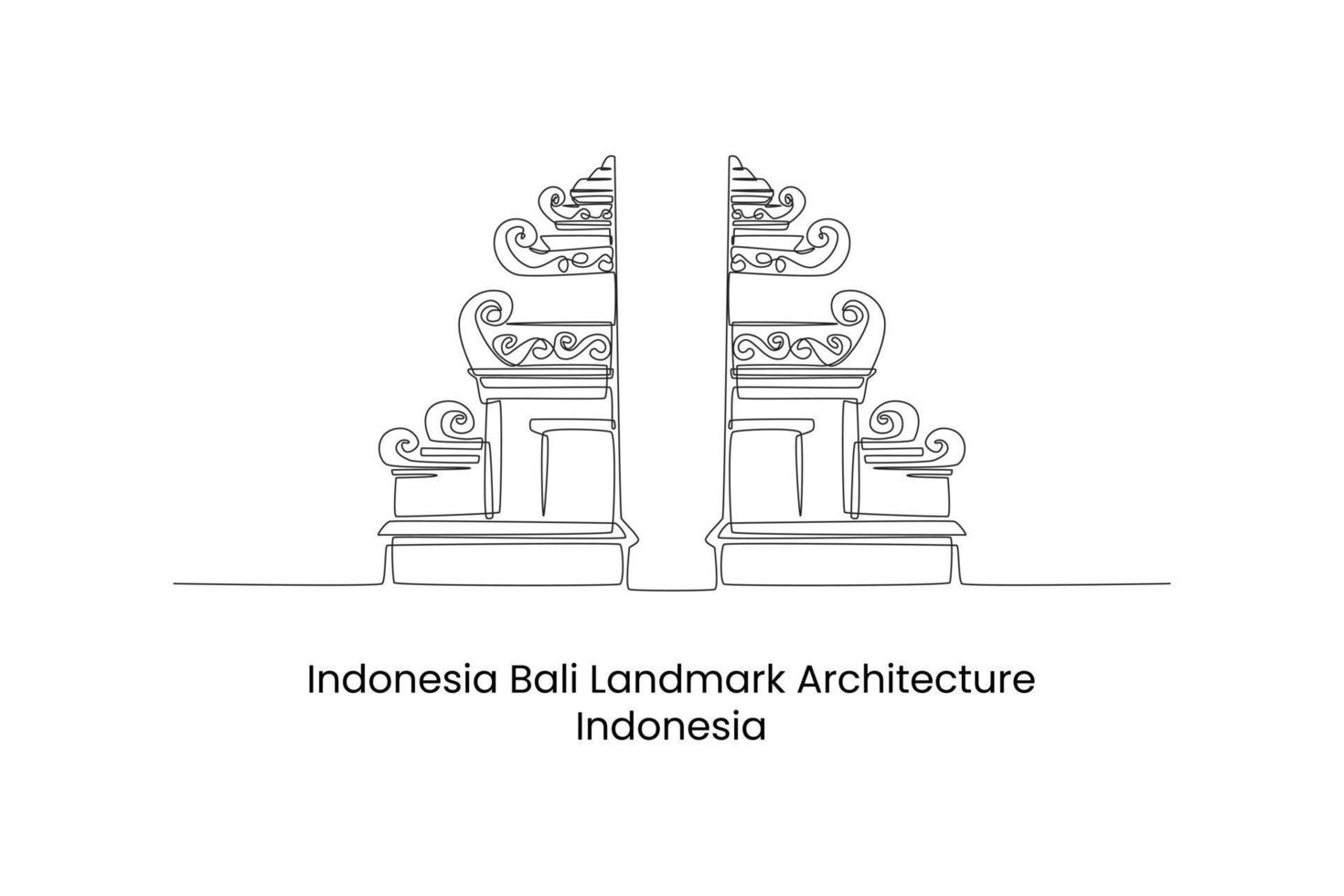 Continuous one line drawing Balinese Hindu Traditional Building Gate and Temple. Landmarks concept. Single line draw design vector graphic illustration.