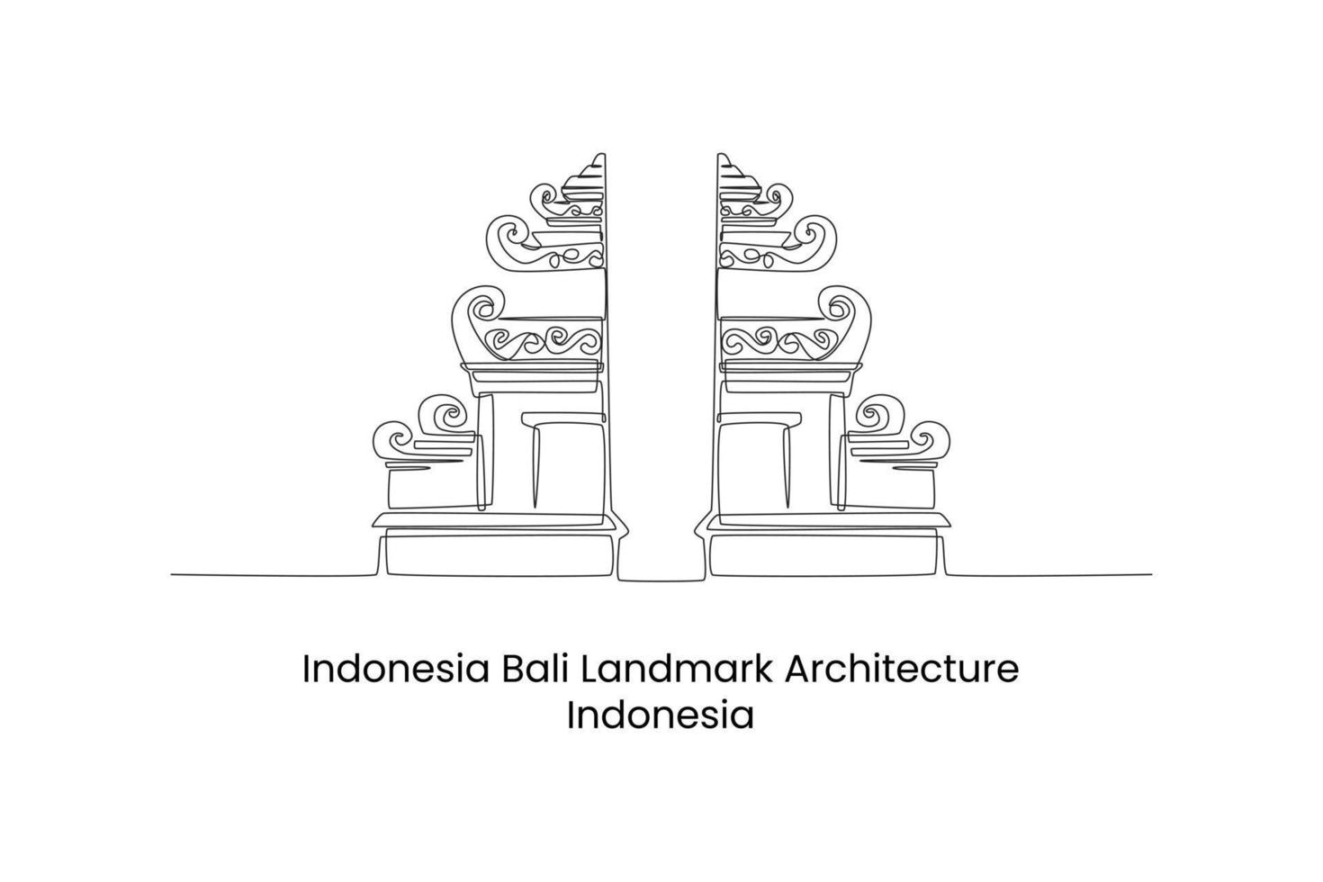 Continuous one line drawing Balinese Hindu Traditional Building Gate and Temple. Landmarks concept. Single line draw design vector graphic illustration.