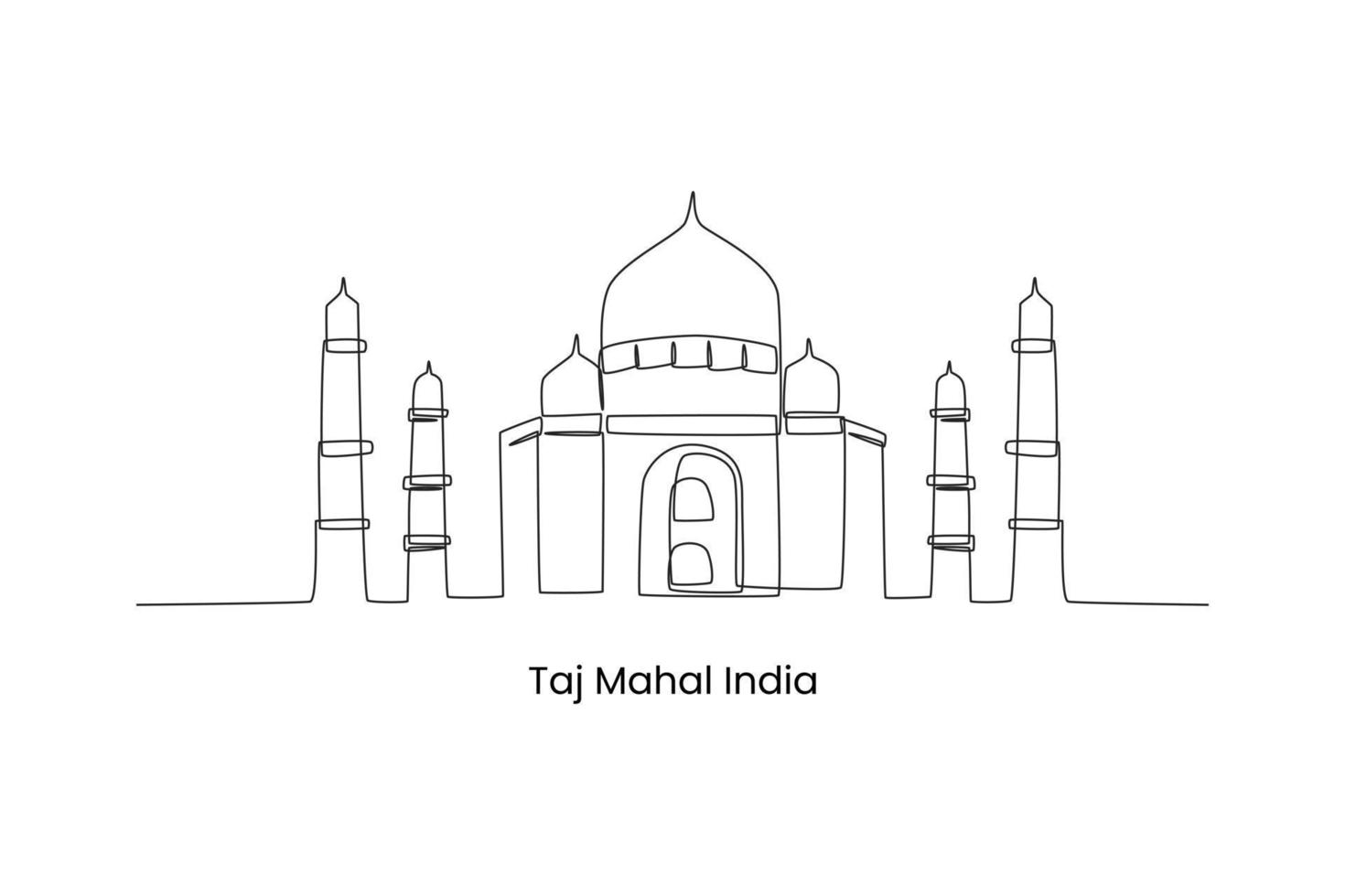 dibujo continuo de una línea hito del palacio taj mahal en agra, india. concepto de puntos de referencia. ilustración gráfica vectorial de diseño de dibujo de una sola línea. vector