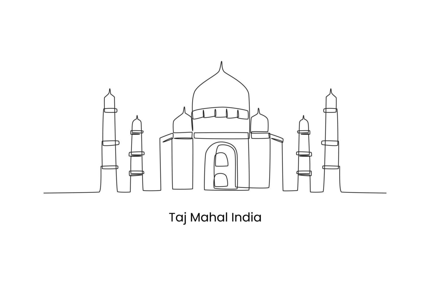 Continuous one line drawing taj Mahal palace landmark in Agra, India. Landmarks concept. Single line draw design vector graphic illustration.