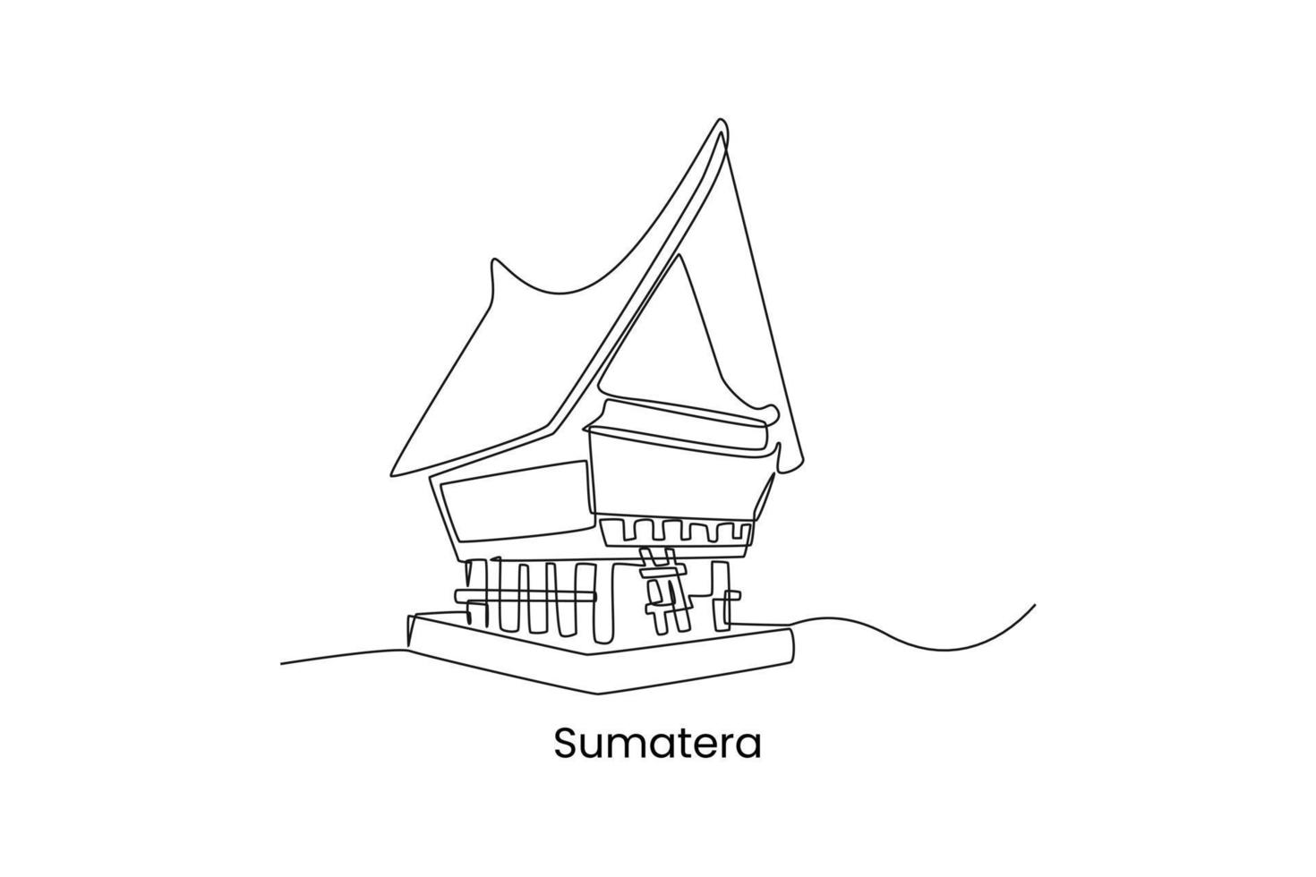 Single one line drawing bolon house Sumatera in Indonesia. Traditional house concept. Continuous line draw design graphic vector illustration.