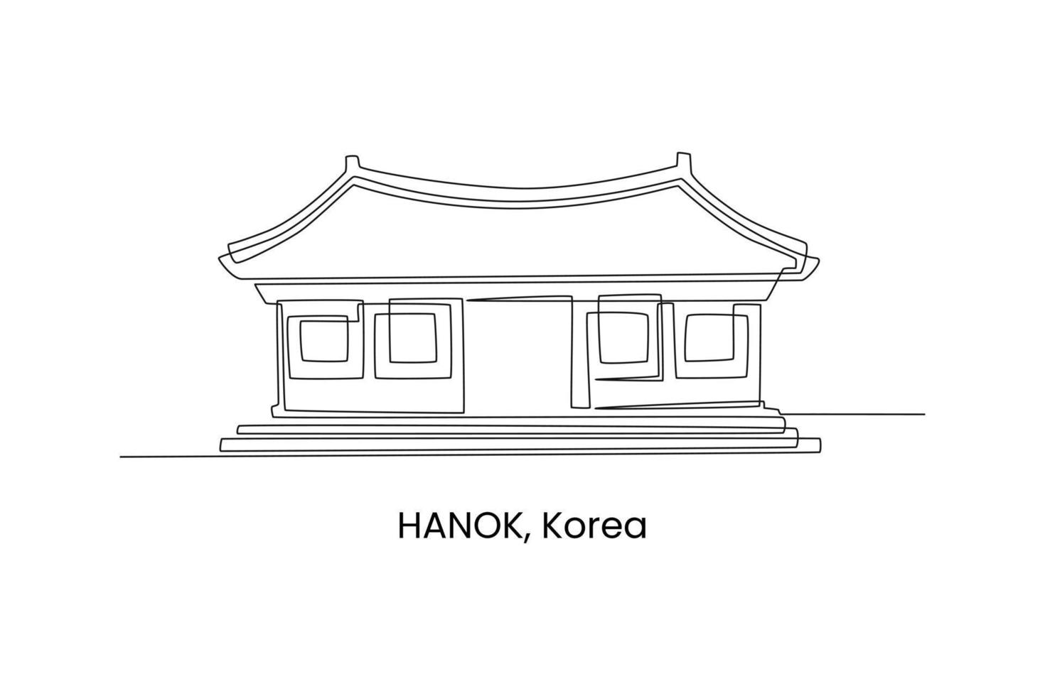 Single one line drawing Hanok traditional korean house in Korea