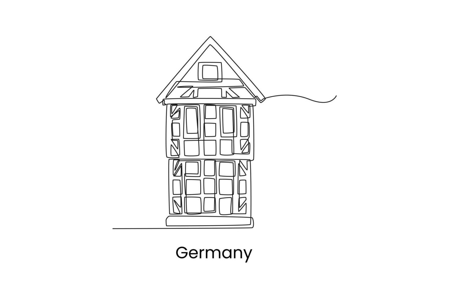 dibujo de una sola línea casa alemana con entramado de madera. concepto de casa tradicional. ilustración de vector gráfico de diseño de dibujo de línea continua.