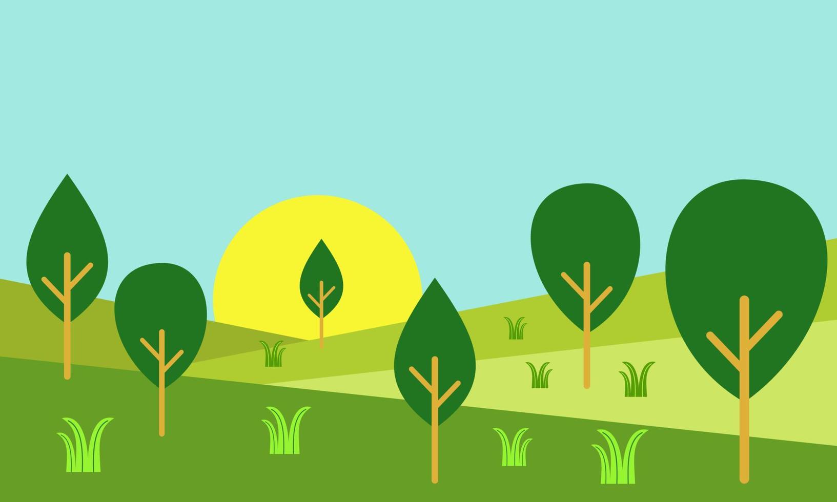 ilustración vectorial del fondo de la naturaleza con plantas, colinas y cielo. bueno para todo lo relacionado con la naturaleza, el medio ambiente, el día de la tierra, la vegetación vector