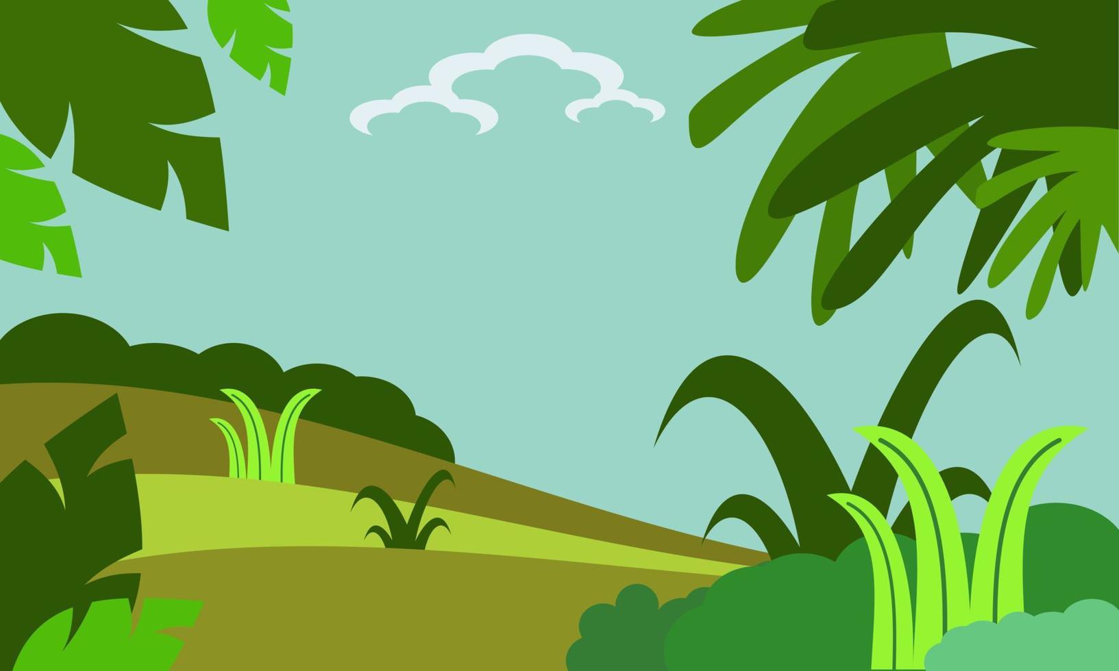 vector illustration of nature background with plants, hill and sky. Good for anything related to nature, environment, earth day, greenery