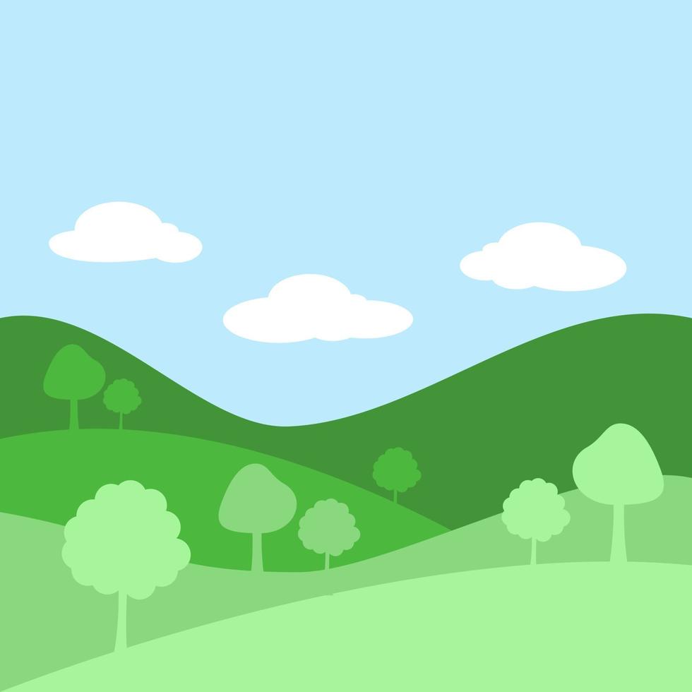 vector illustration of nature background with plants, hill and sky. Good for anything related to nature, environment, earth day, greenery