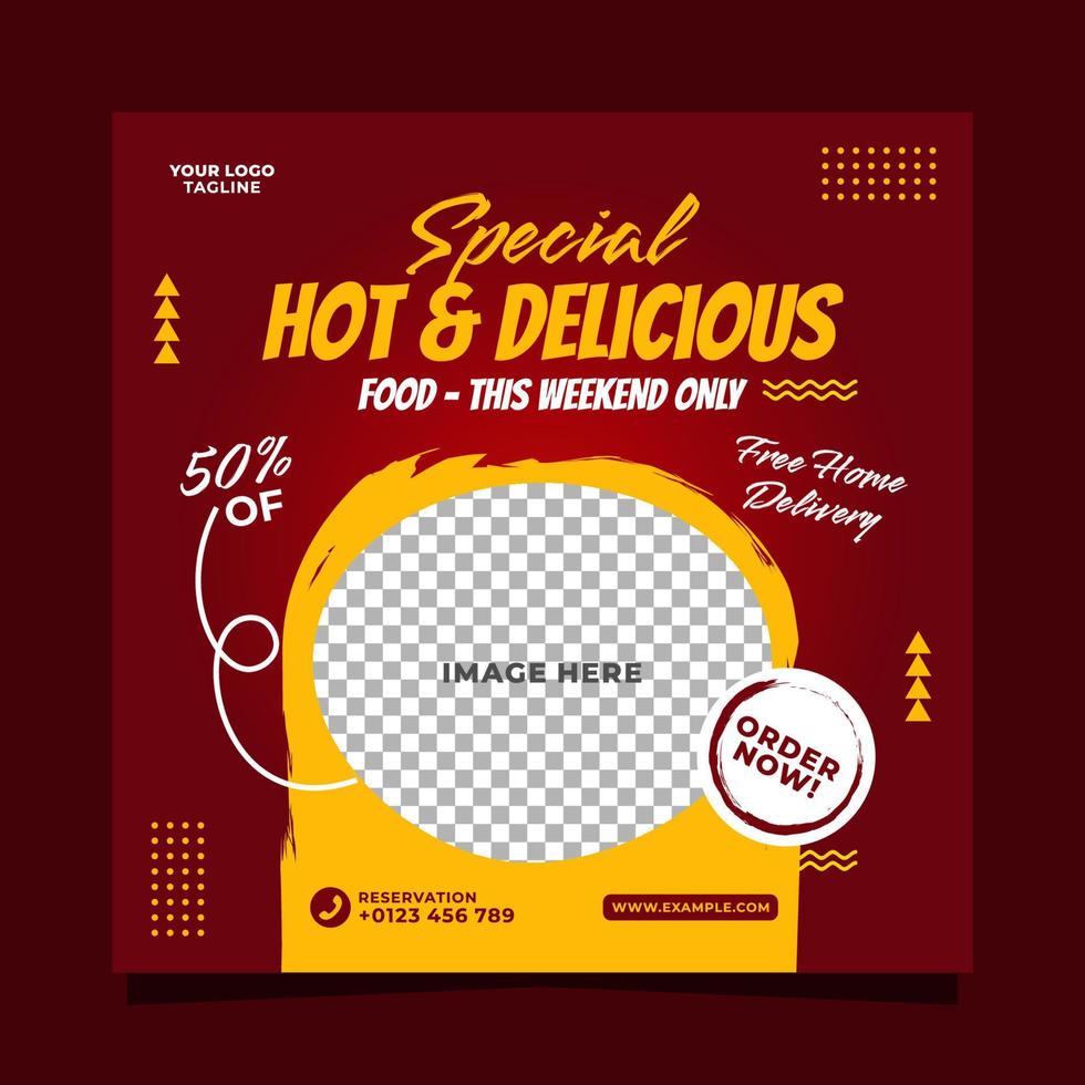 Hot and delicious food promotion social media post banner square template vector