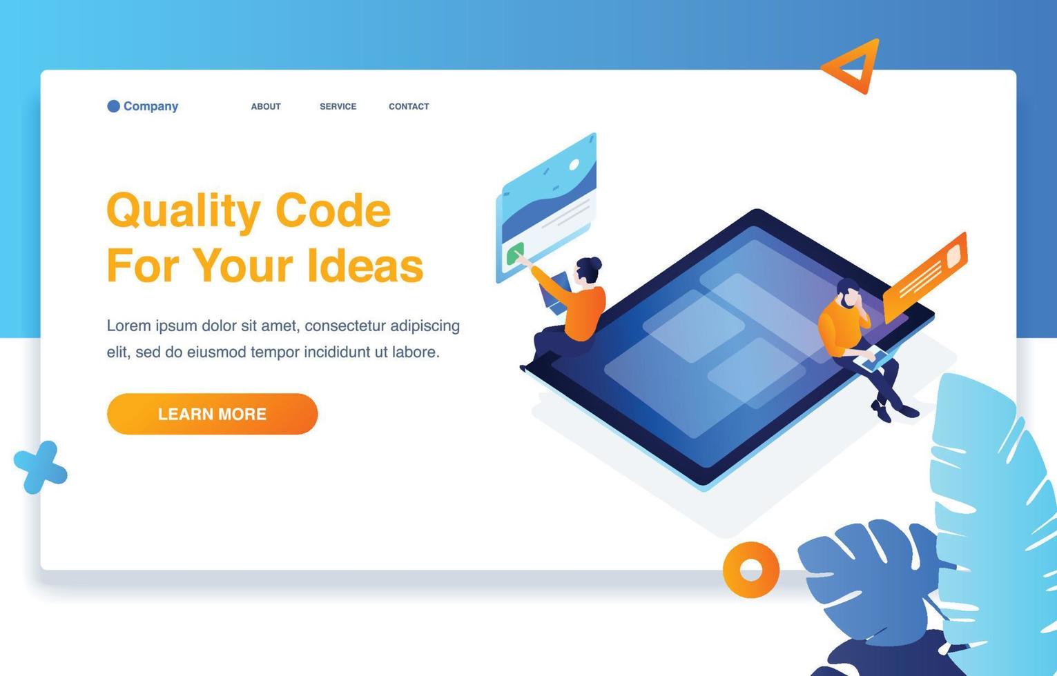 Man And Woman Sitting On Tablet Building Website Interface vector