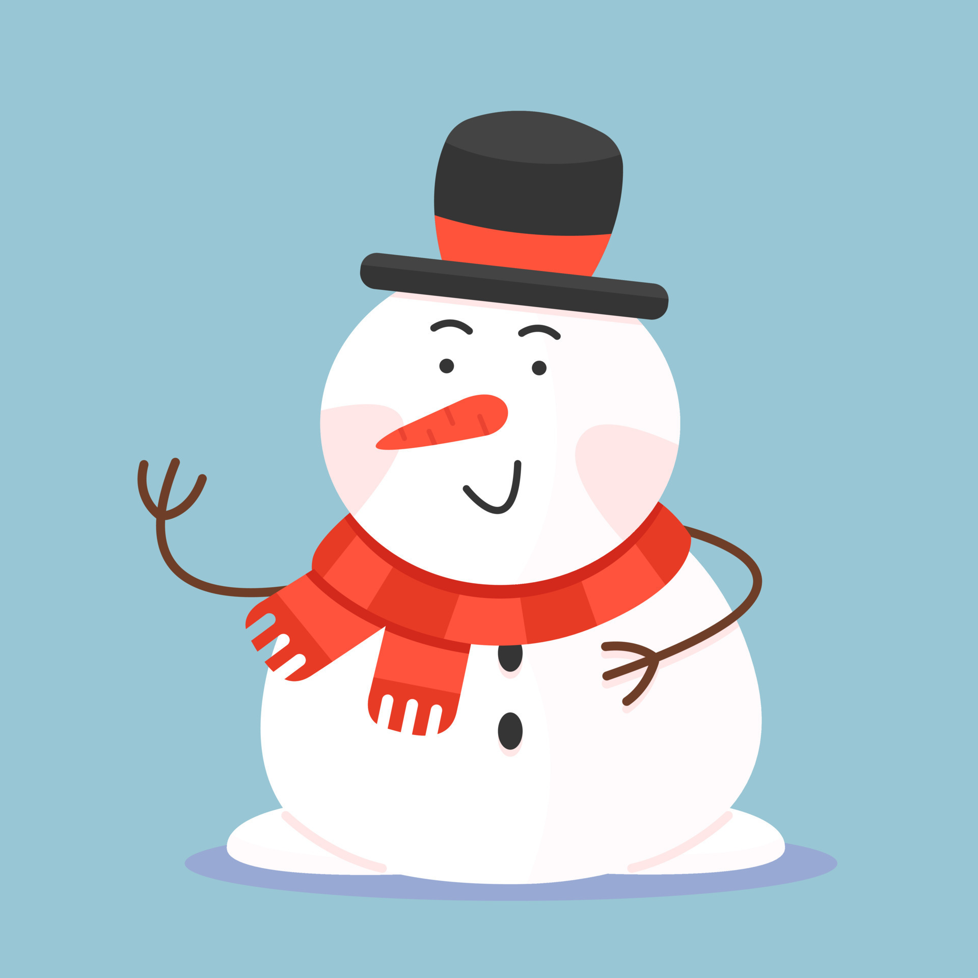 un muñeco de nieve sonriente con sombrero y bufanda al estilo de las