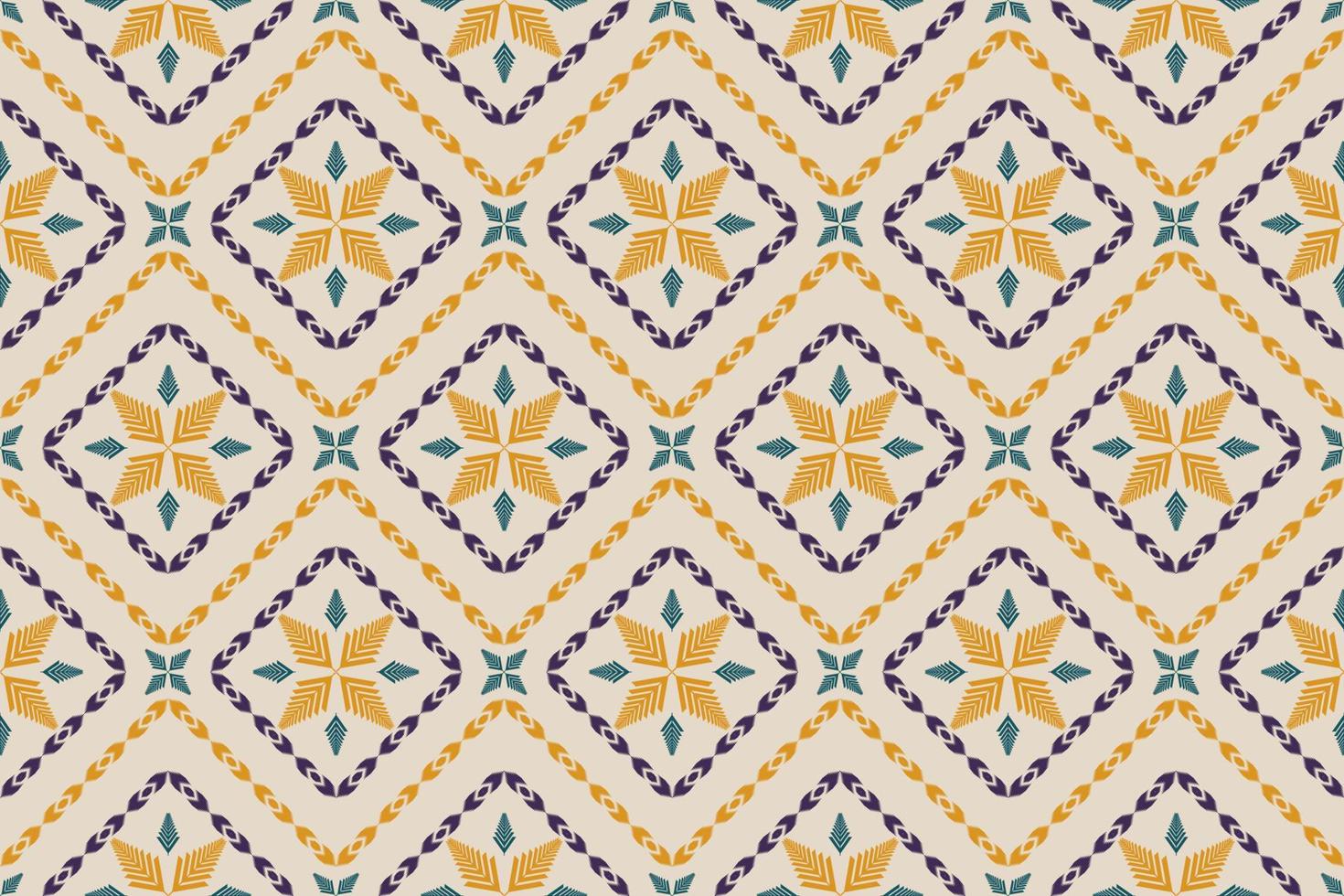 Ikat seamless pattern in tribal. Fabric ethnic pattern art. Flower decoration. Design for background, wallpaper, vector illustration, fabric, clothing, carpet, textile, batik, embroidery.