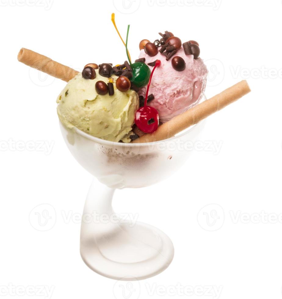 yogurt and chocolate ice cream in a bowl close up photo
