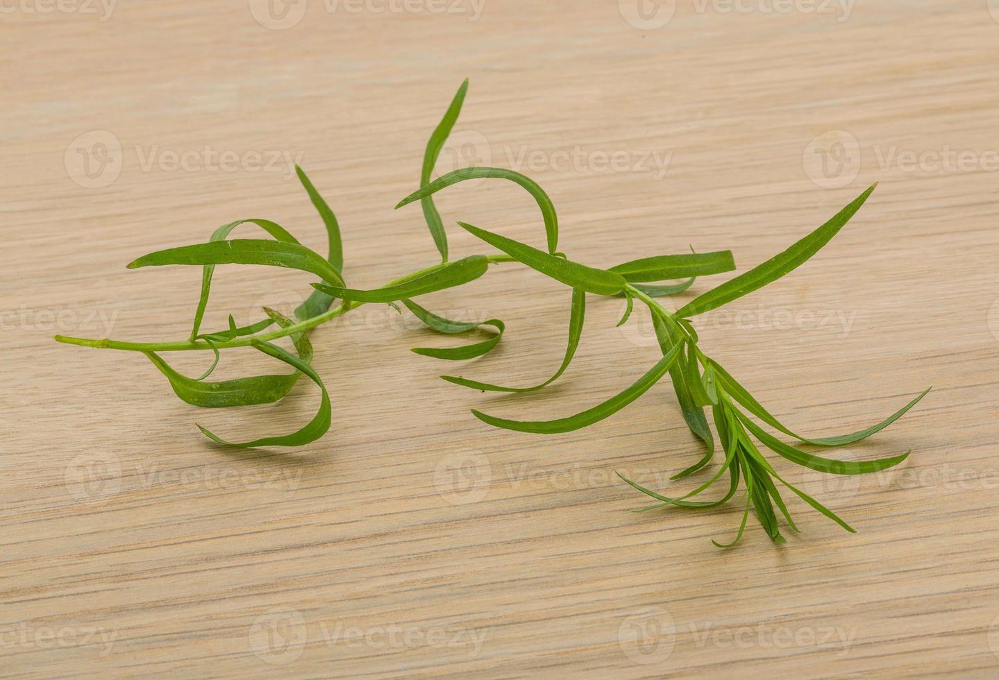 hojas de estragón sobre fondo de madera foto