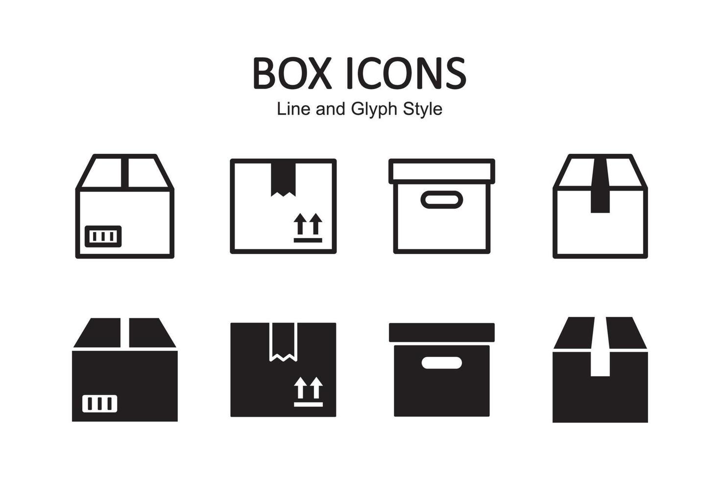 Box icon set. Delivery package, parcel box. Line and flat style design. Vector graphic illustration. Suitable for website design, logo, app, template, and ui.