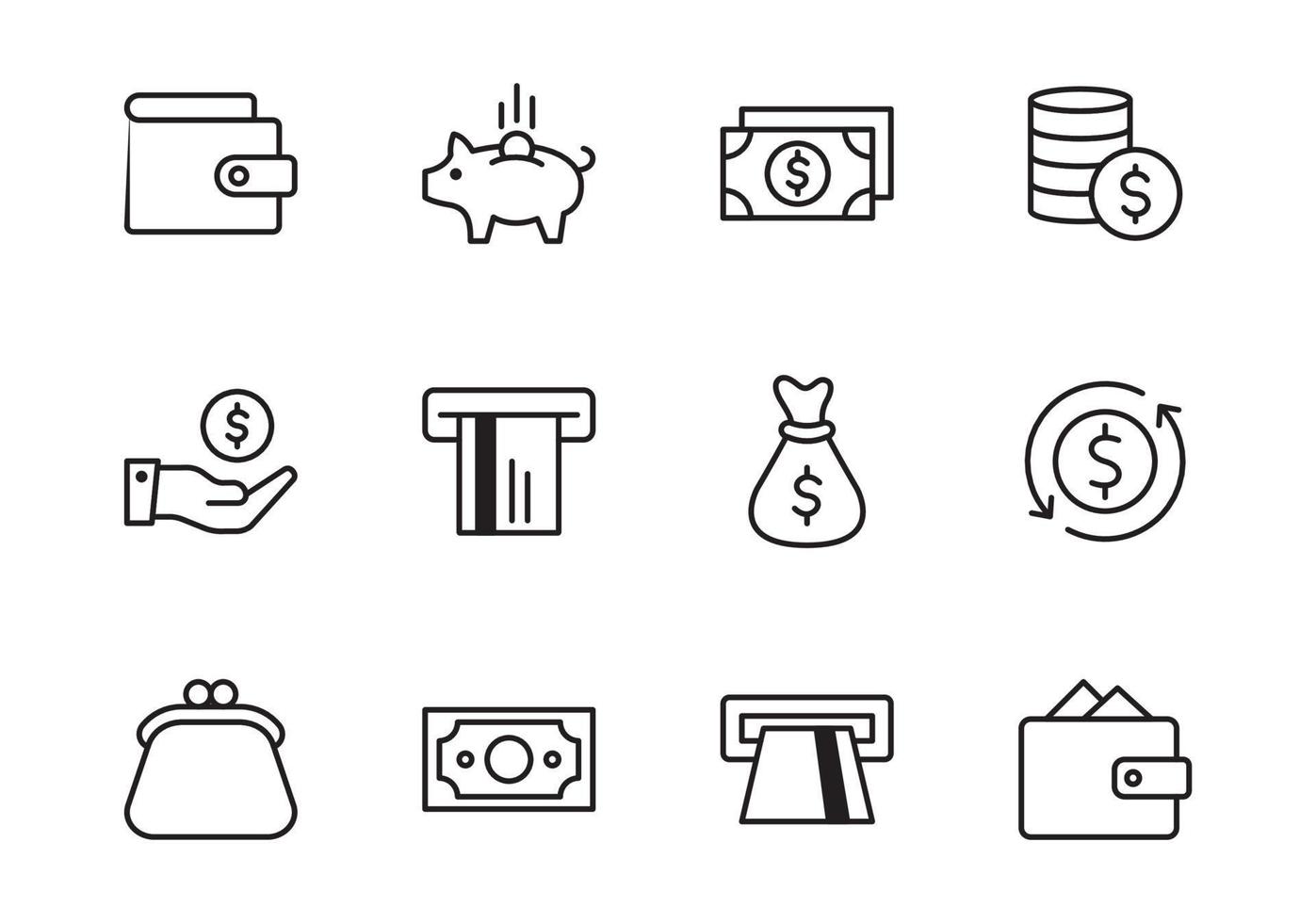 Money, finance icon set. Line style design. Vector graphic illustration. Suitable for website design, logo, app, template, and ui. Simple icon. Editable vector stroke.