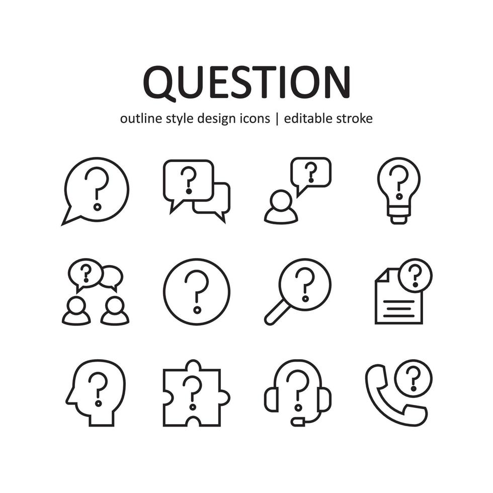Question icon set. Vector graphic illustration. Suitable for website design, logo, app, template, and ui. Line style design.