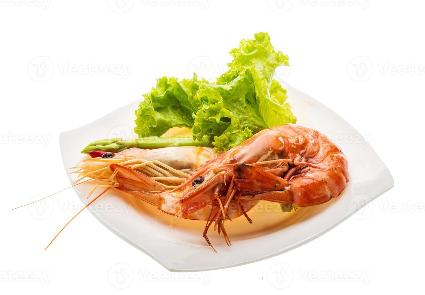 Boiled king prawns Tiger prawn on the plate and white background photo