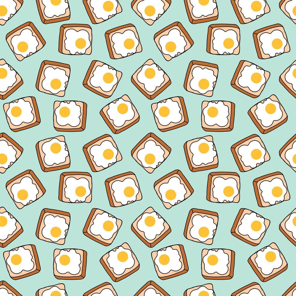Seamless pattern with bread and fried eggs. Patterns for decoration. Cartoon breakfast vector. vector