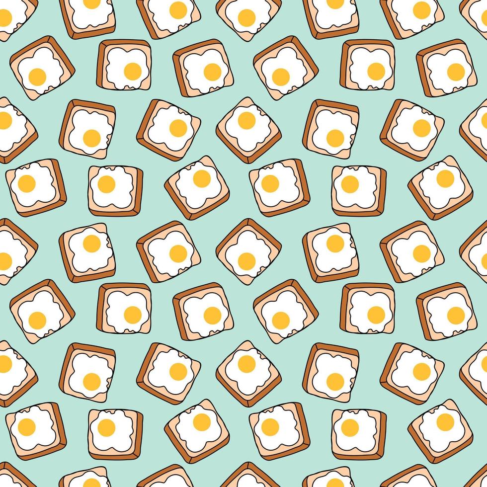 Seamless pattern with bread and fried eggs. Patterns for decoration. Cartoon breakfast vector. vector