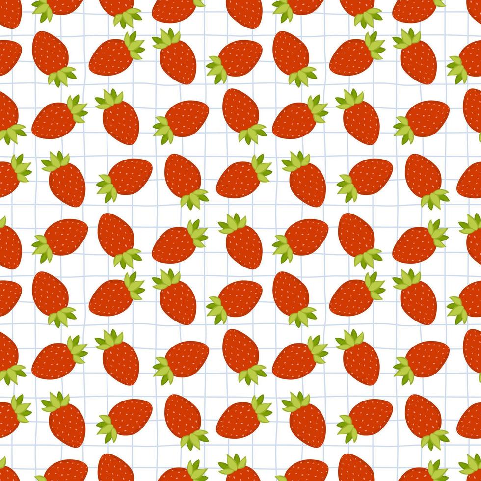 Seamless pattern with strawberries on blue lines. Wrapping paper pattern. Decorative background vector. vector