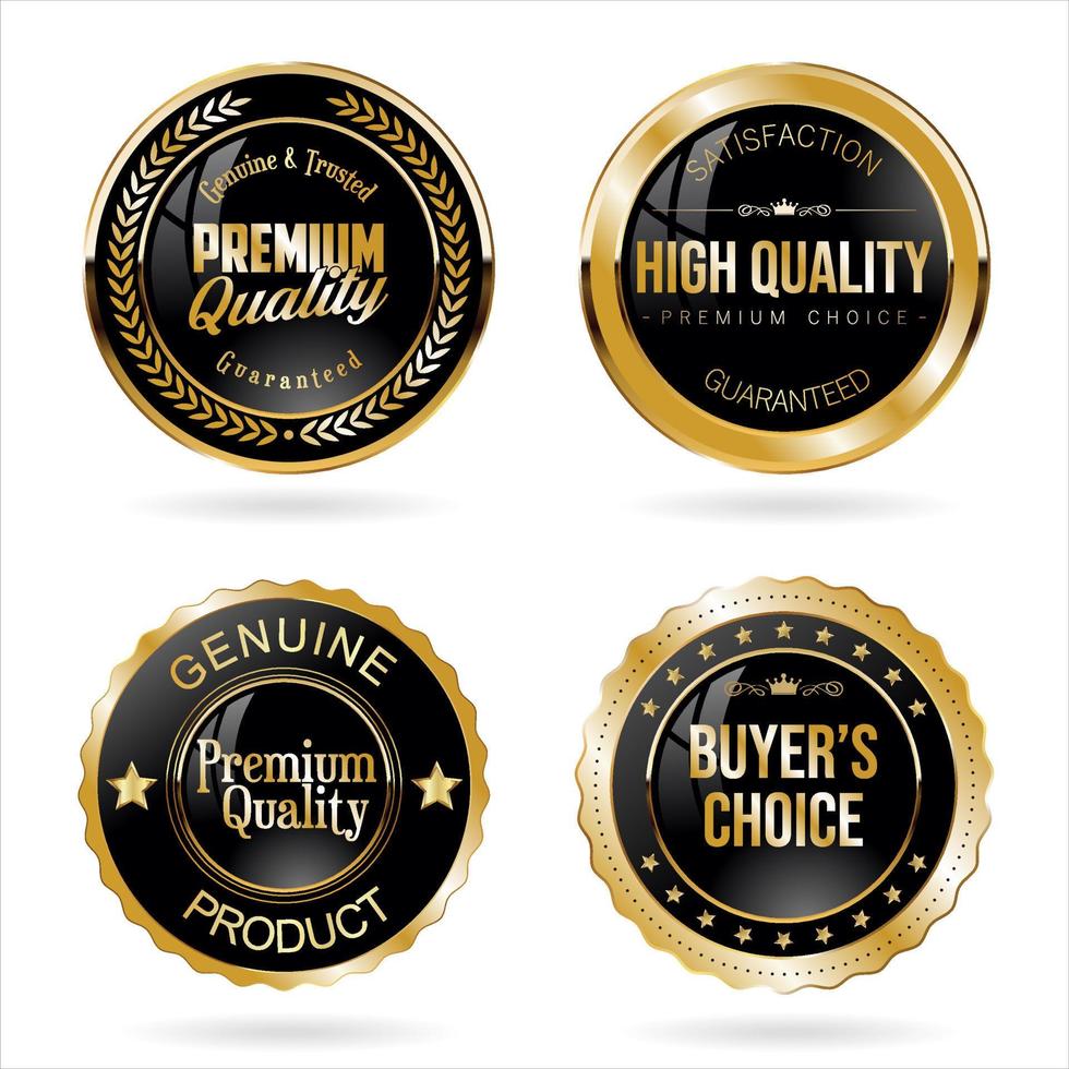 Collection of black and gold quality badges and labels vector