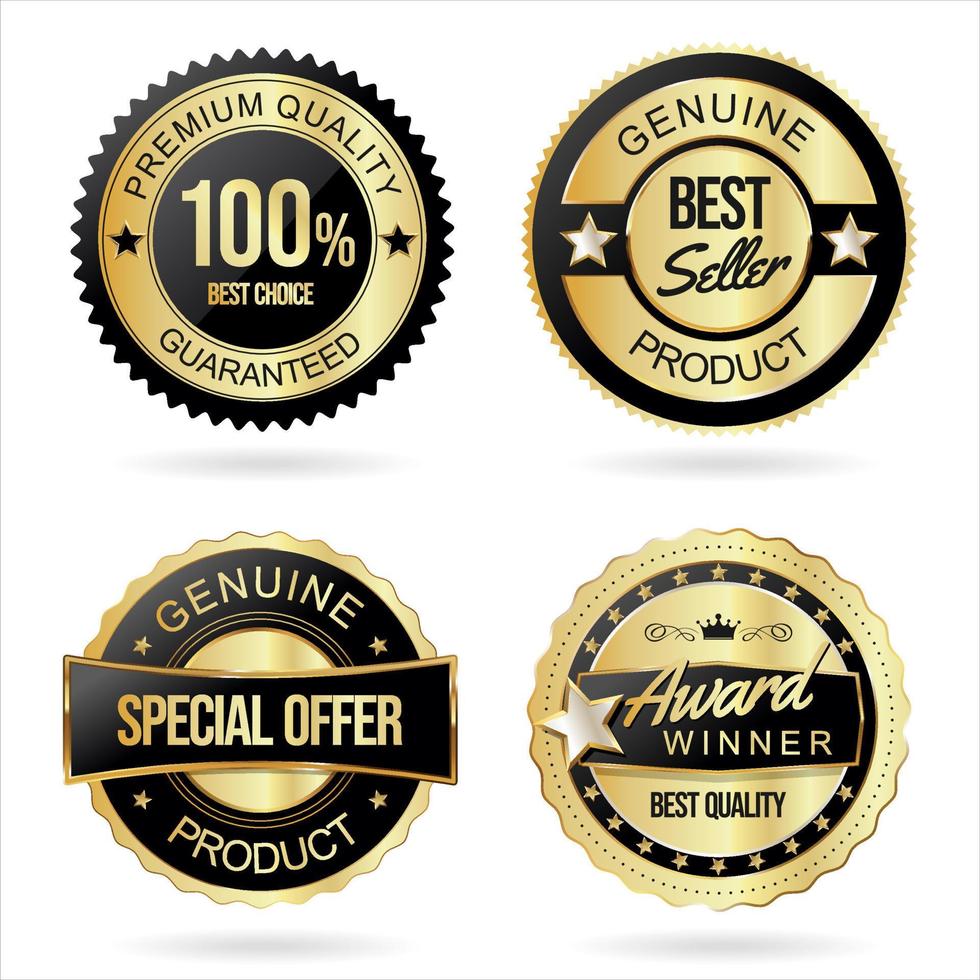 Collection of black and gold quality badges and labels vector
