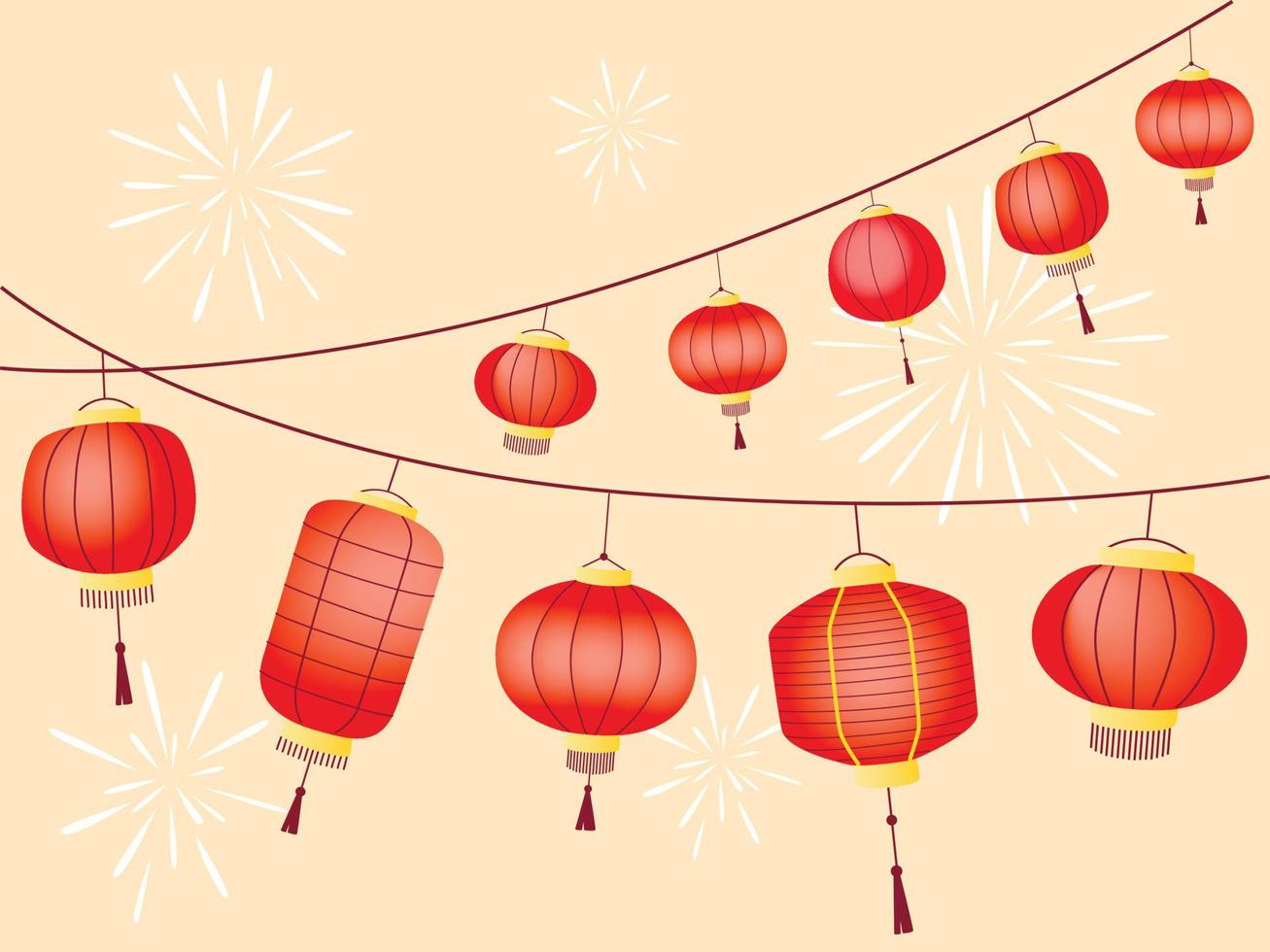 Red Chinese lanterns isolated on white background. Traditional chinese lanterns are suitable for design of the Asian New Year, Mid autumn festival, other holidays. Vector background, greeting card