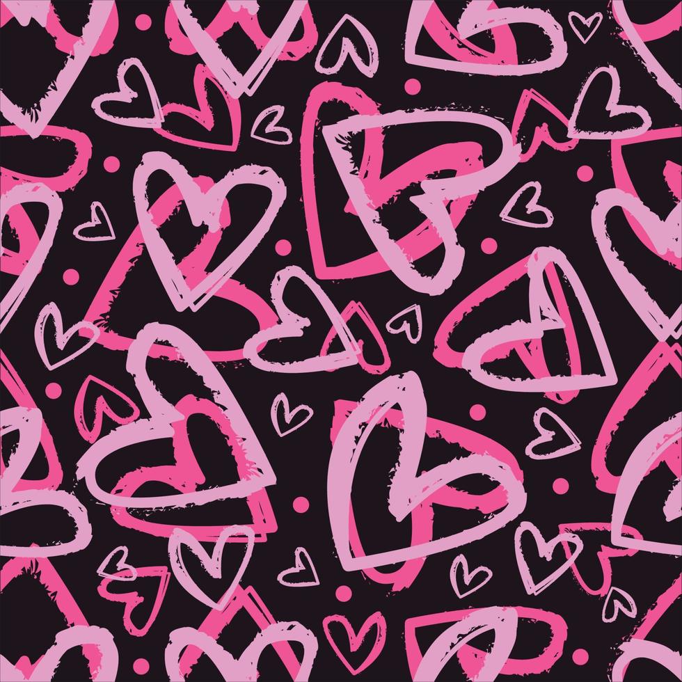 seamless pattern beautiful love grunge shape with pink color. colorful heart pink in valentine moment with black background vector