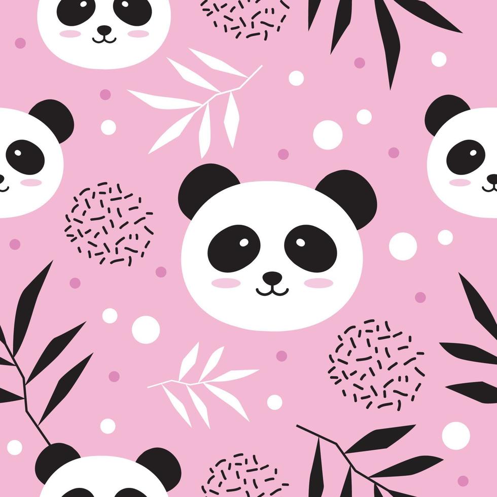 cute panda seamless pattern with pink background vector