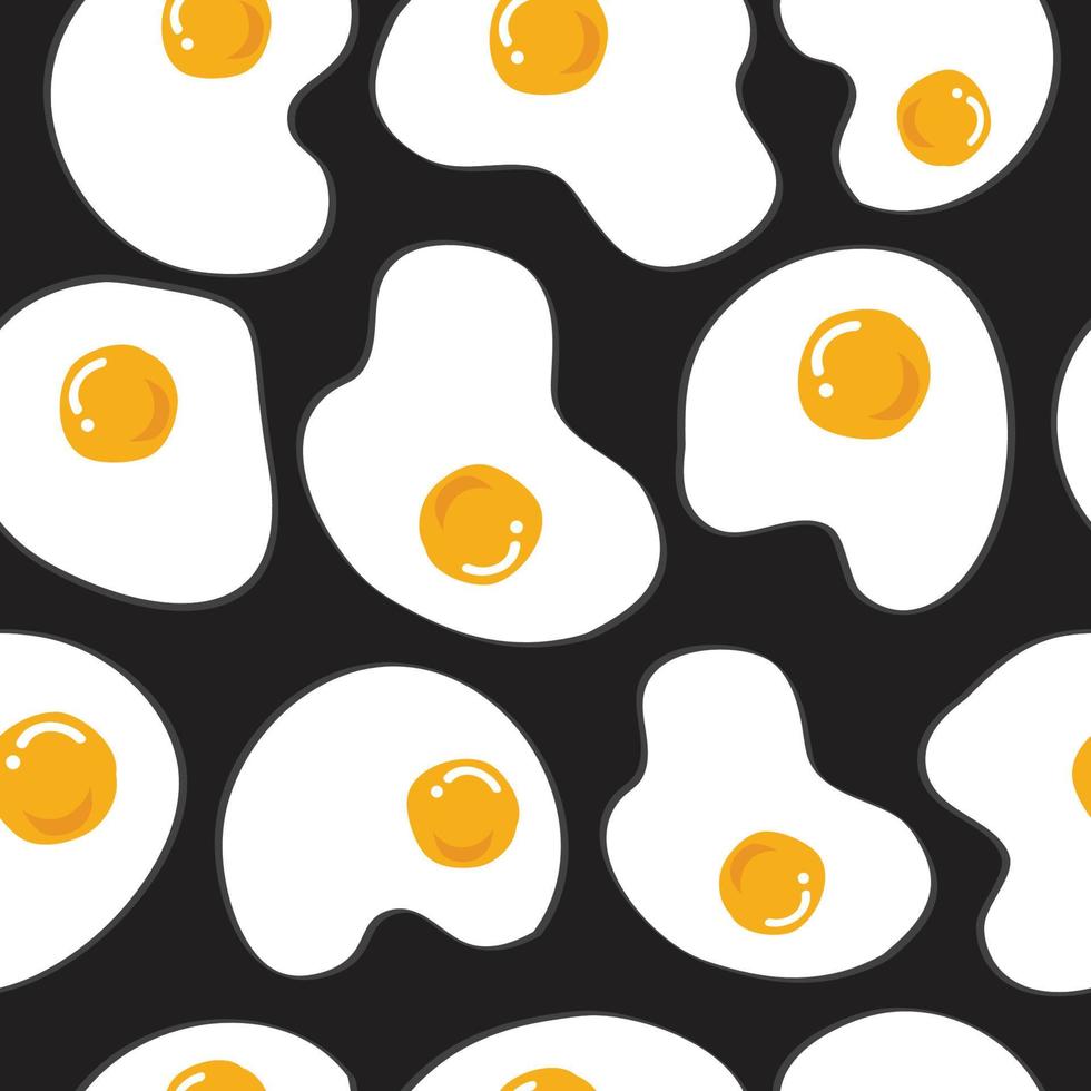 seamless pattern cute egg fried with black background vector