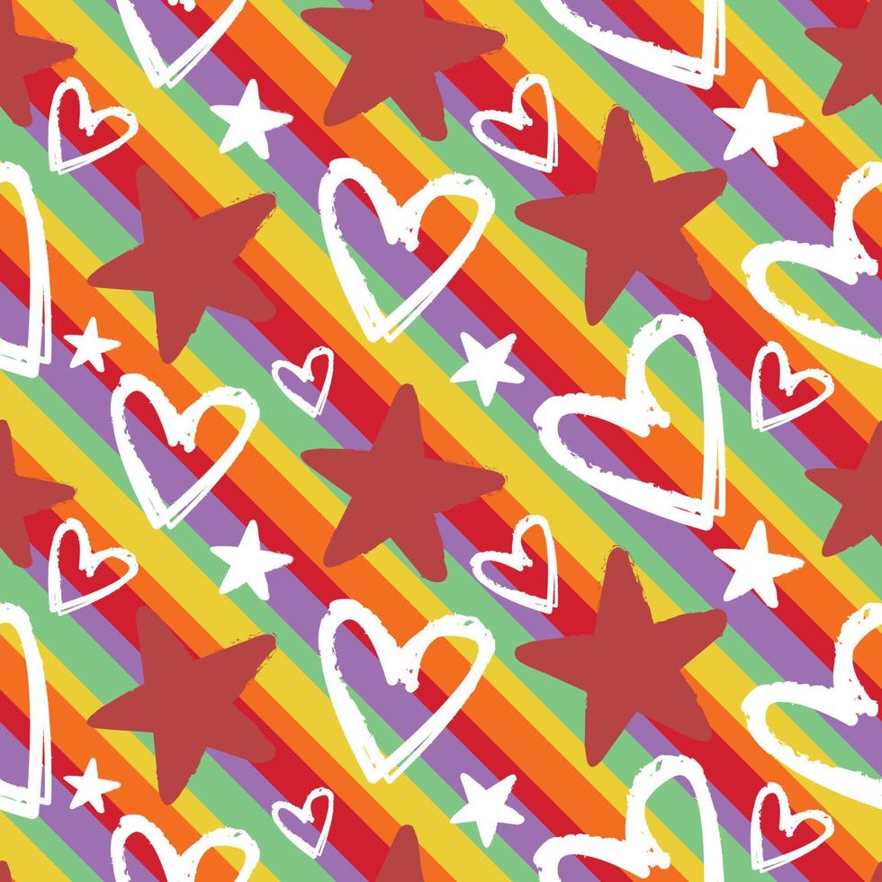 seamless pattern love and star grunge shape. colorful heart and star in valentine rainbow background vector