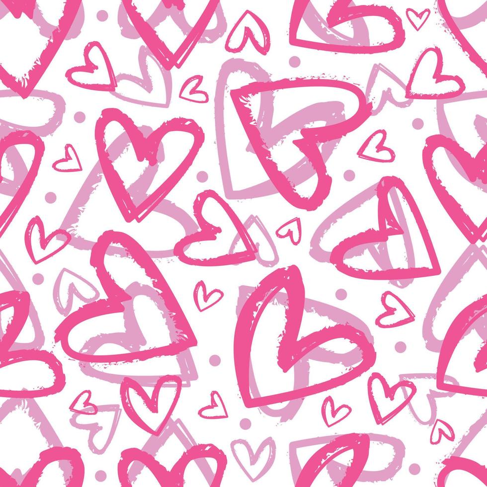 patrón sin costuras hermosa forma de grunge de amor con color rosa. corazón colorido rosa en el momento de San Valentín con fondo blanco vector