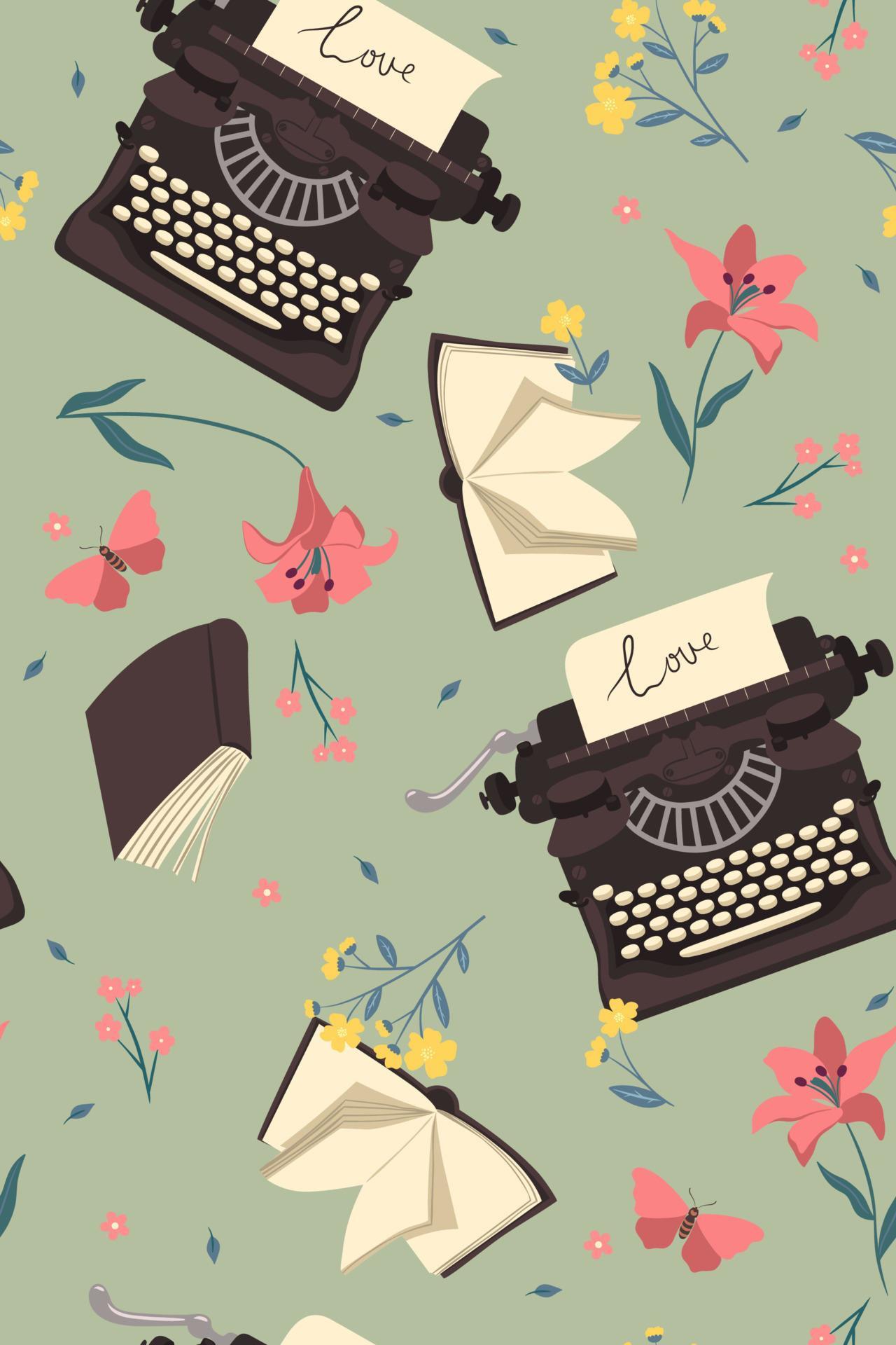 Seamless pattern with typewriters and books. Vector graphics. 10911408 ...