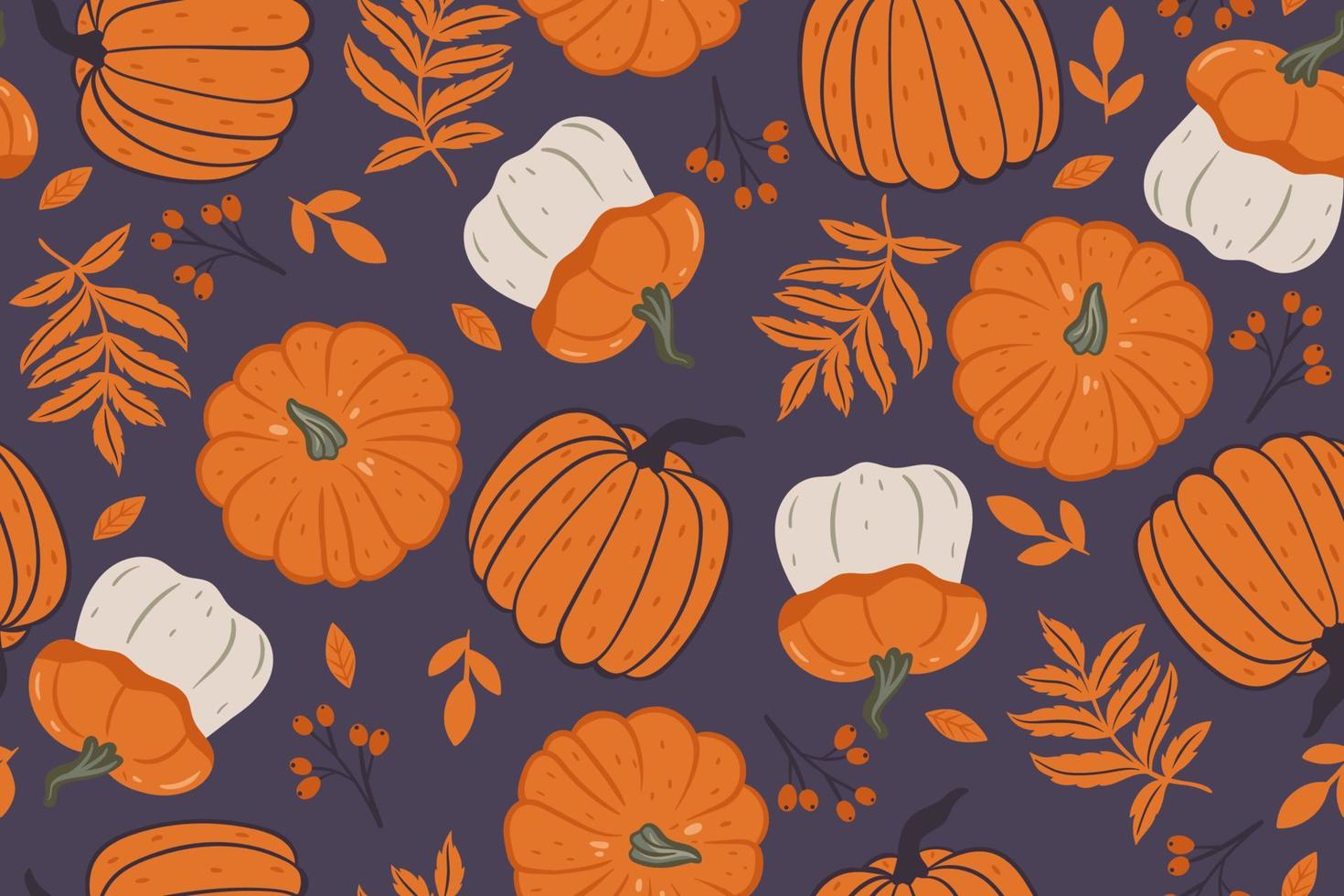 patrón sin costuras con calabazas, bayas y hojas de otoño. gráficos vectoriales vector