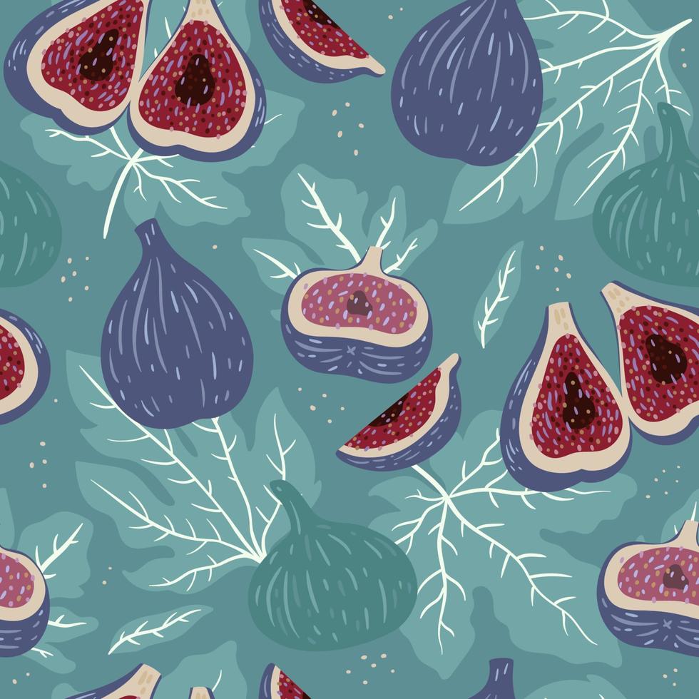 Seamless pattern with fig fruits and leaves. Vector graphics.