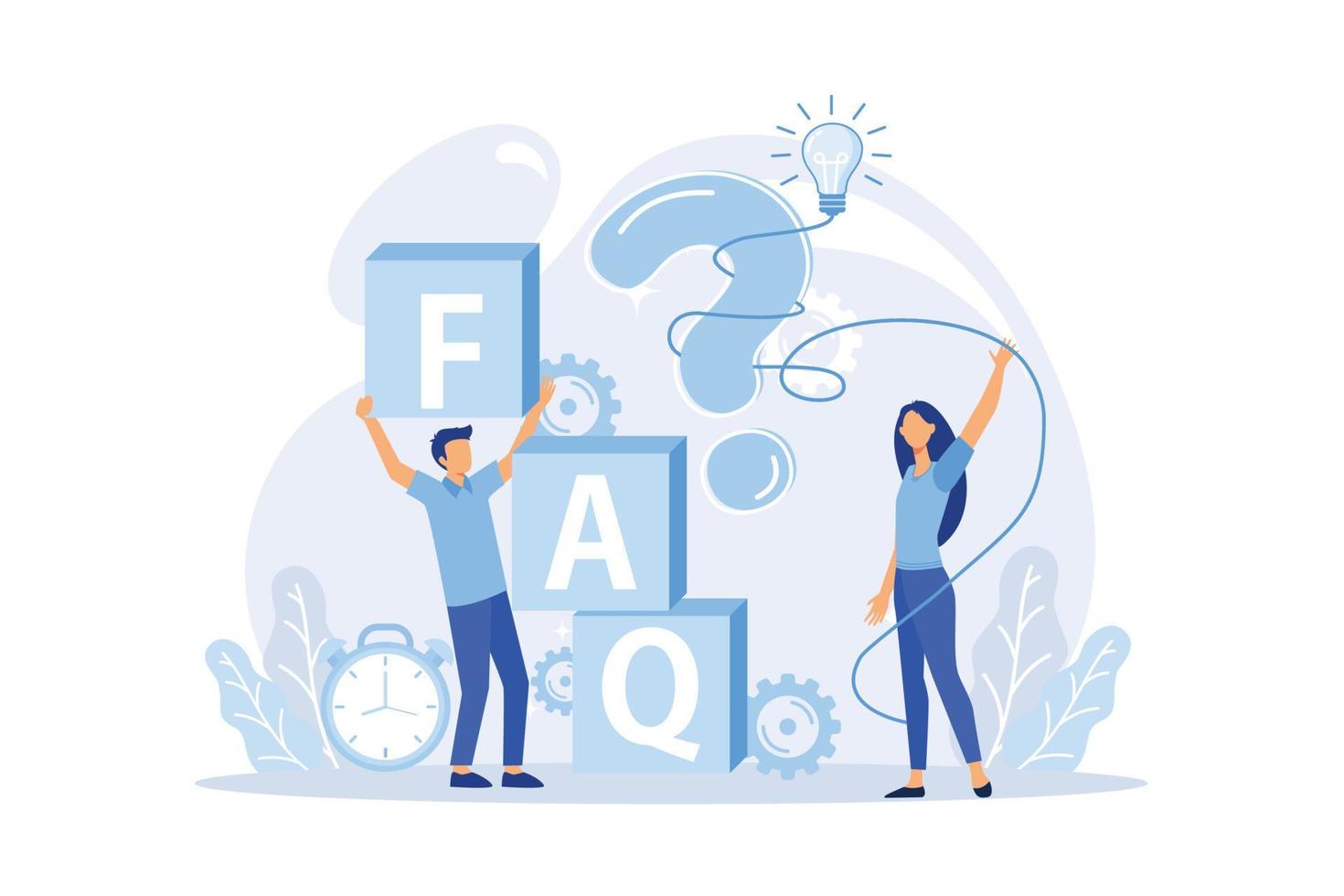 concept illustration of people frequently asked questions around question marks, answer to question metaphor vector