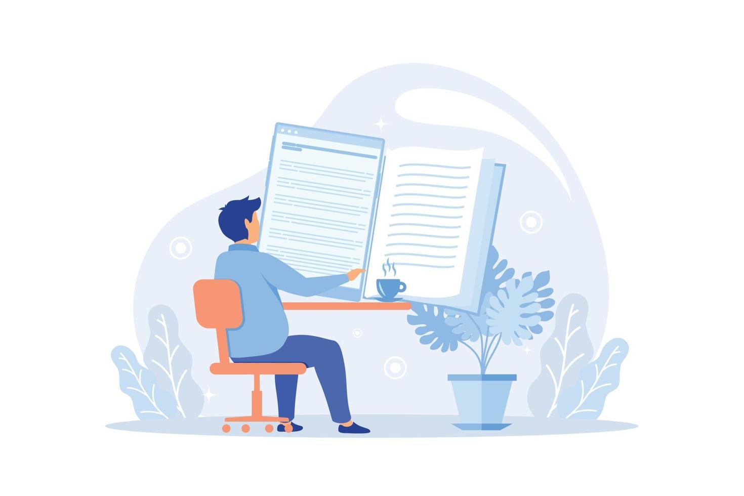 Online book library concept. Vector graphic illustration with characters reading books online on the smartphone. Concept for website and mobile website development. modern flat illustration