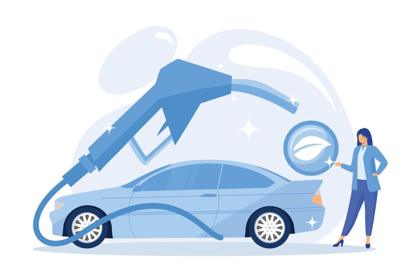 transporte ecológico, combustible saludable, combustible en descomposición. vehículo sin ilustración de vector de emisión de sustancias nocivas