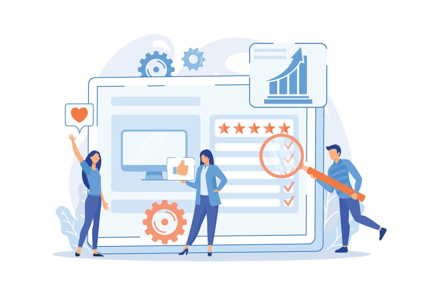 Electronic devices feedbacks website, purchase customer review. Product review, online review services vector illustration