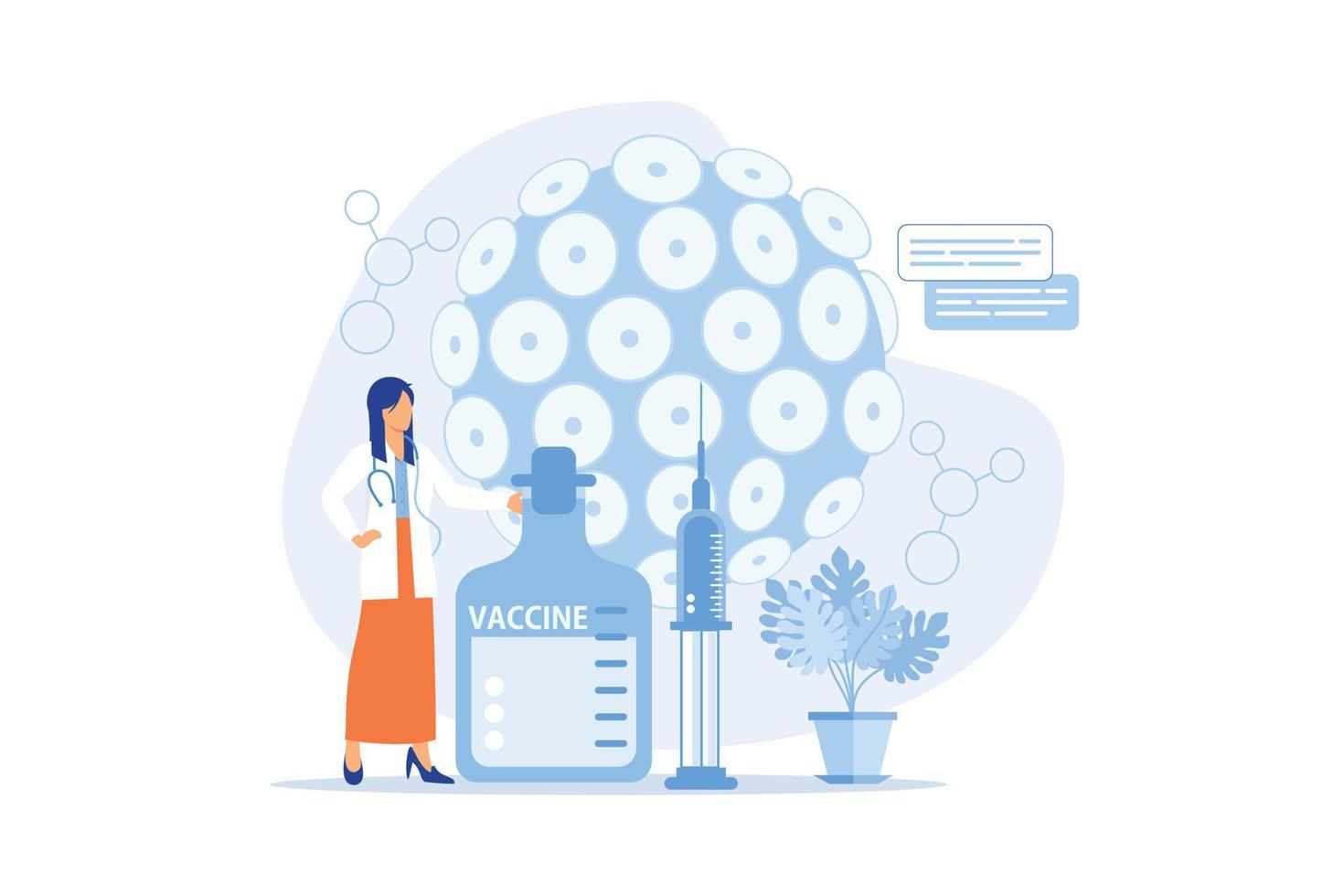HPV vaccination Protecting against cervical cancer, human papillomavirus immunization program, HPV vaccination, prevent infection flat design modern illustration vector