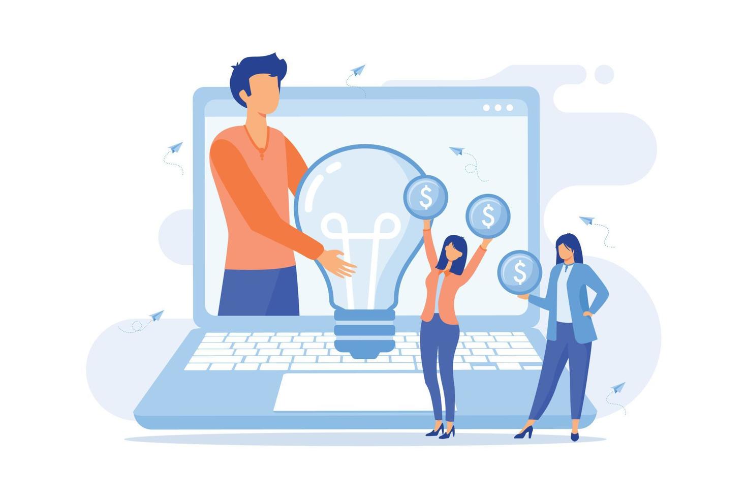 Crowdsourcing project, alternative financing, raise money in internet, fundraising platform, collect donations, business venture flat design modern illustration vector