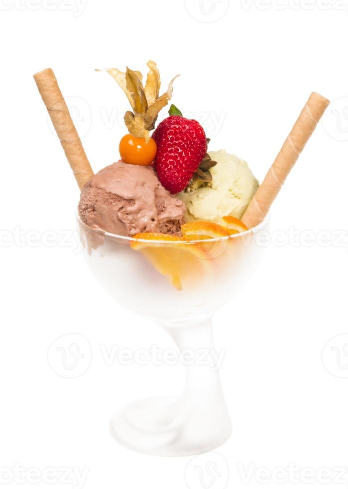 yogurt and chocolate ice cream in a bowl close up photo