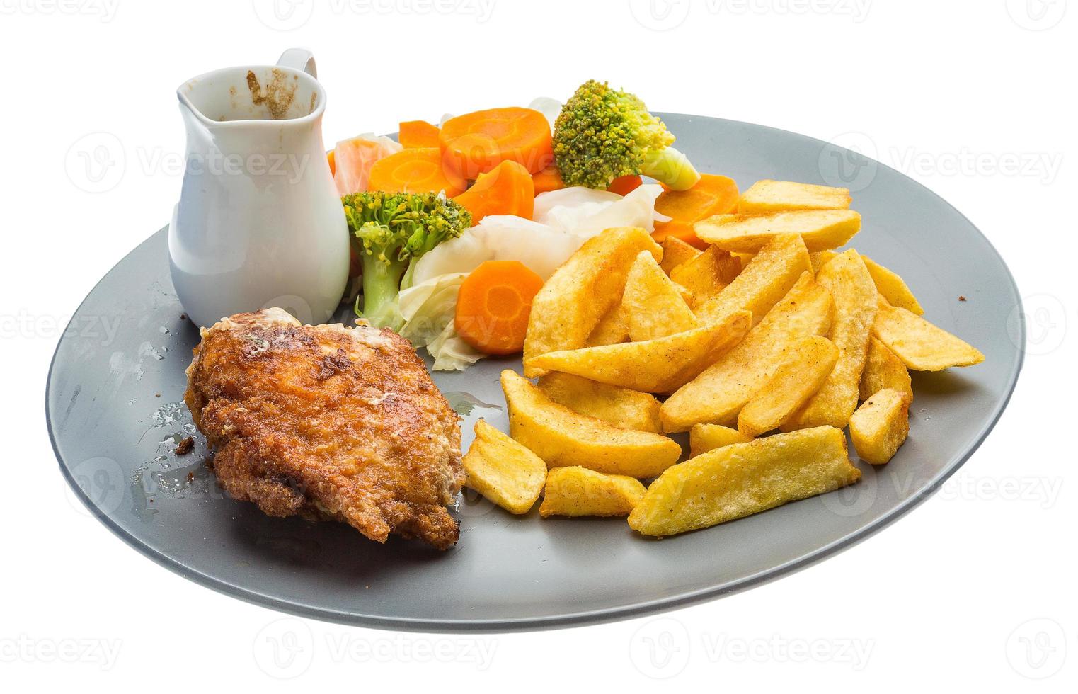 Cordon bleu on the plate and white background photo