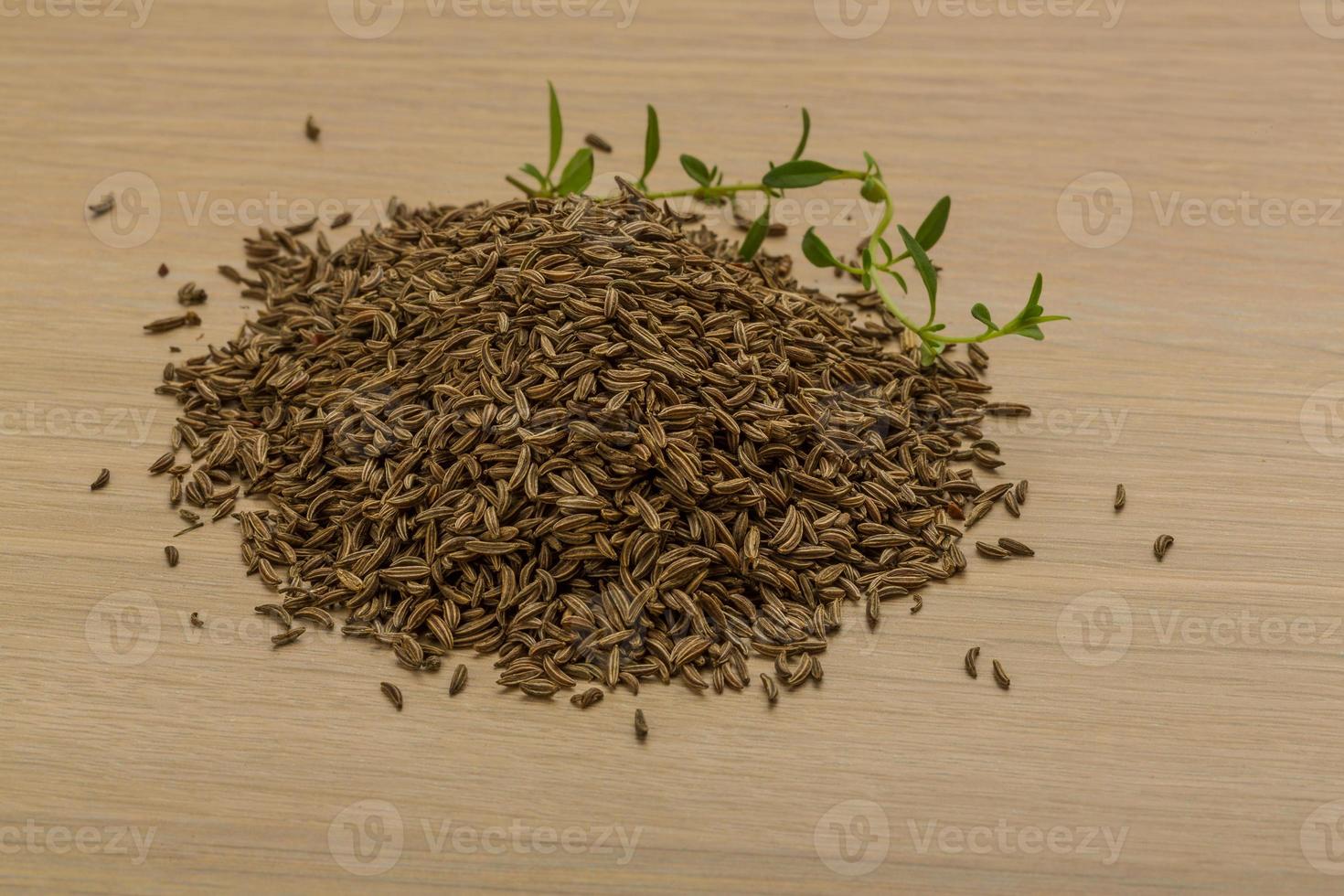 Caraway on wooden background photo