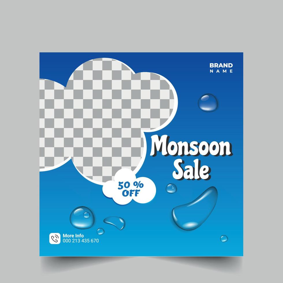 Monsoon Season Sale With A Special Offer With A Heavy Discount. Use Coupon Code And Get A Discount. Monsoon Sale Social Media Post, Sale Banner Poster, Emblem, Badges Etc. With Minimal Design. vector