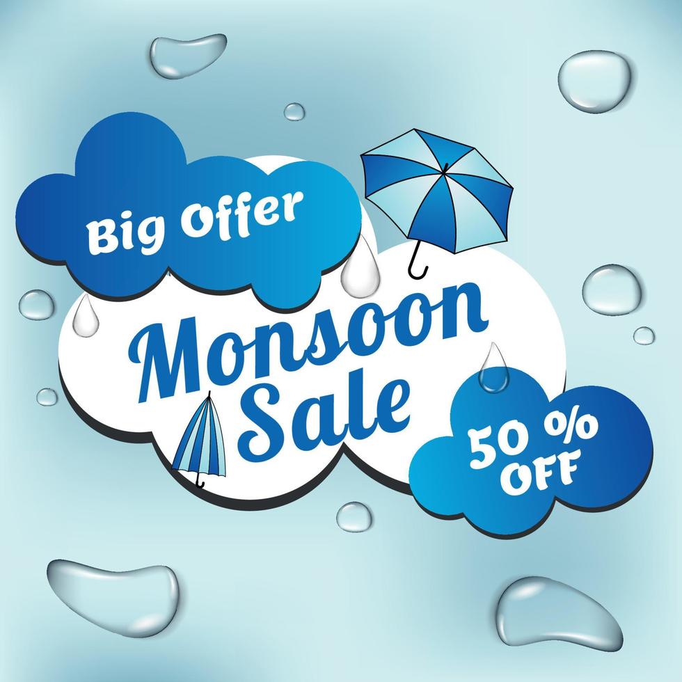 Monsoon Season Sale With A Special Offer With A Heavy Discount. Use Coupon Code And Get A Discount. Monsoon Sale Social Media Post, Sale Banner Poster, Emblem, Badges Etc. With Minimal Design. vector