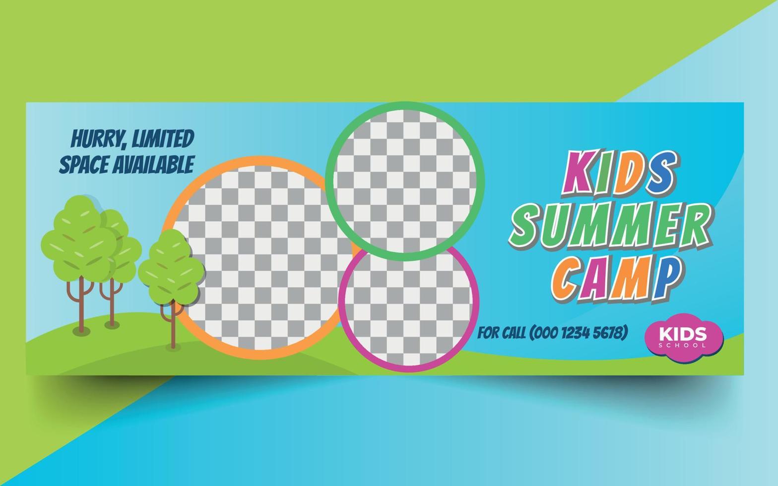 Kids Summer Camp Social Media Post Design. Modern Kid's Camping Web Banner Design Template. vector