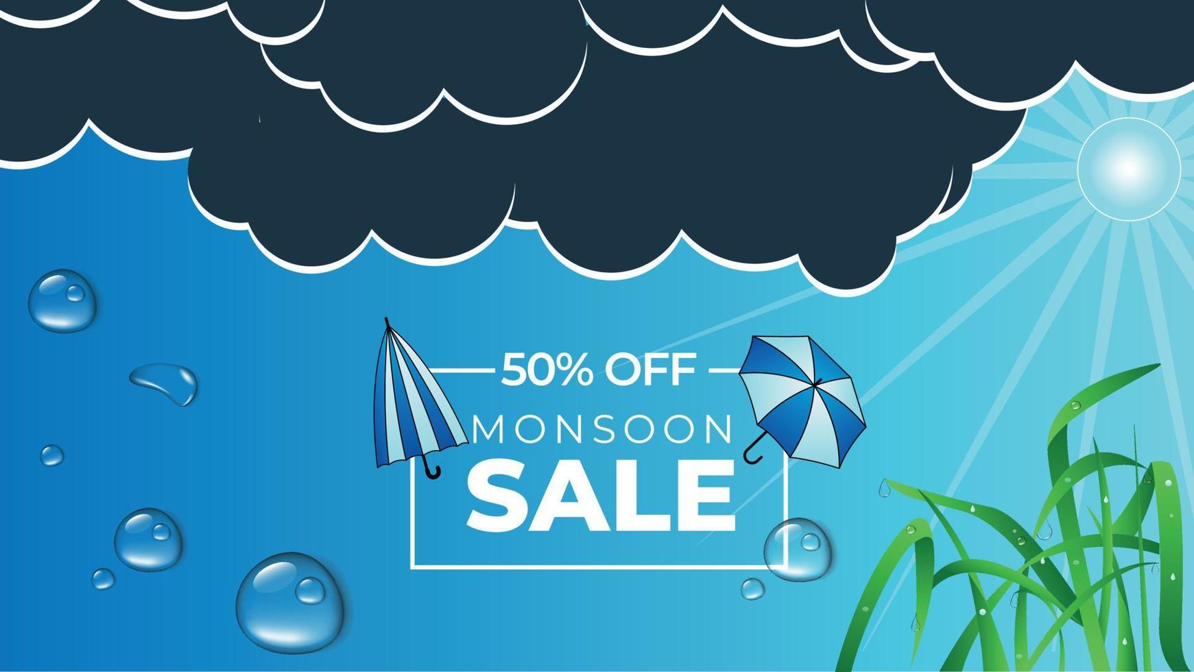 Monsoon Season Sale With A Special Offer With A Heavy Discount. Use Coupon Code And Get A Discount. Monsoon Sale Social Media Post, Sale Banner Poster, Emblem, Badges Etc. With Minimal Design. vector